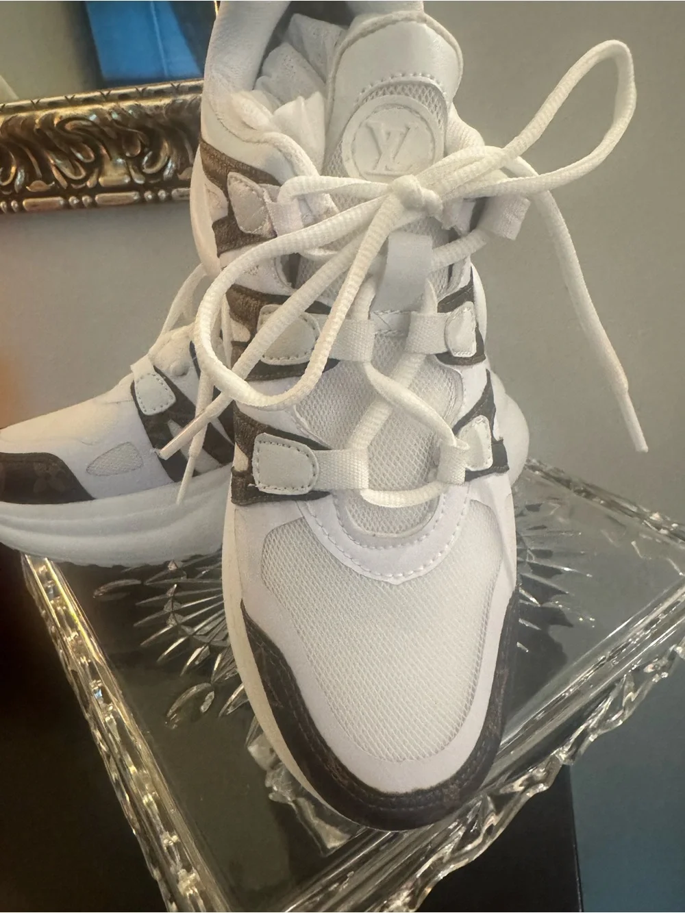 White and Brown Patterned Women's Fashion Sneaker